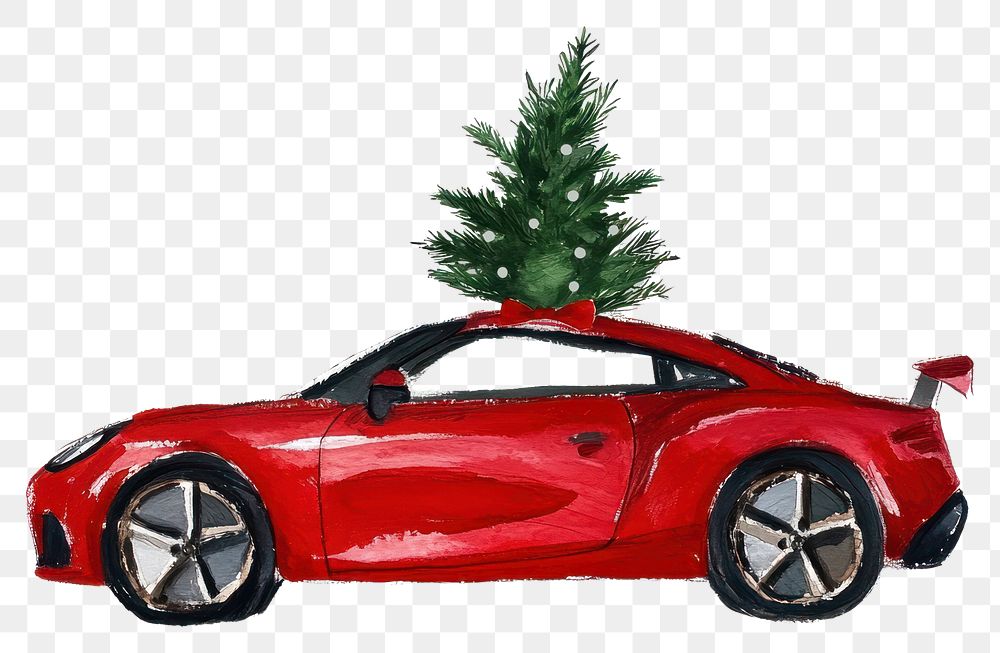 PNG Sport car with christmas tree transportation illustration vehicle.