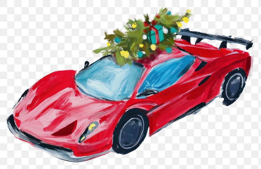 PNG Sport car with christmas tree illustration sports red.