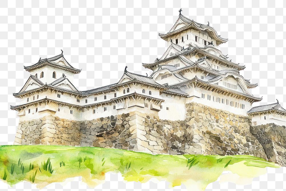 PNG Castle architecture watercolor himeji.