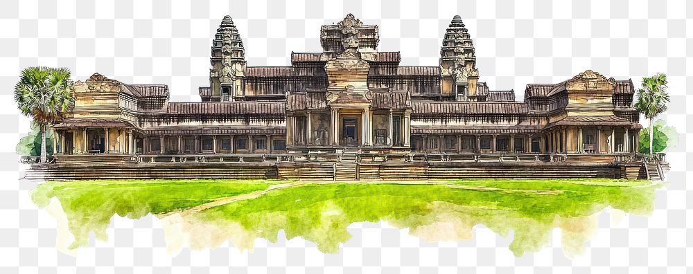 PNG Landmark watercolor angkor illustration.