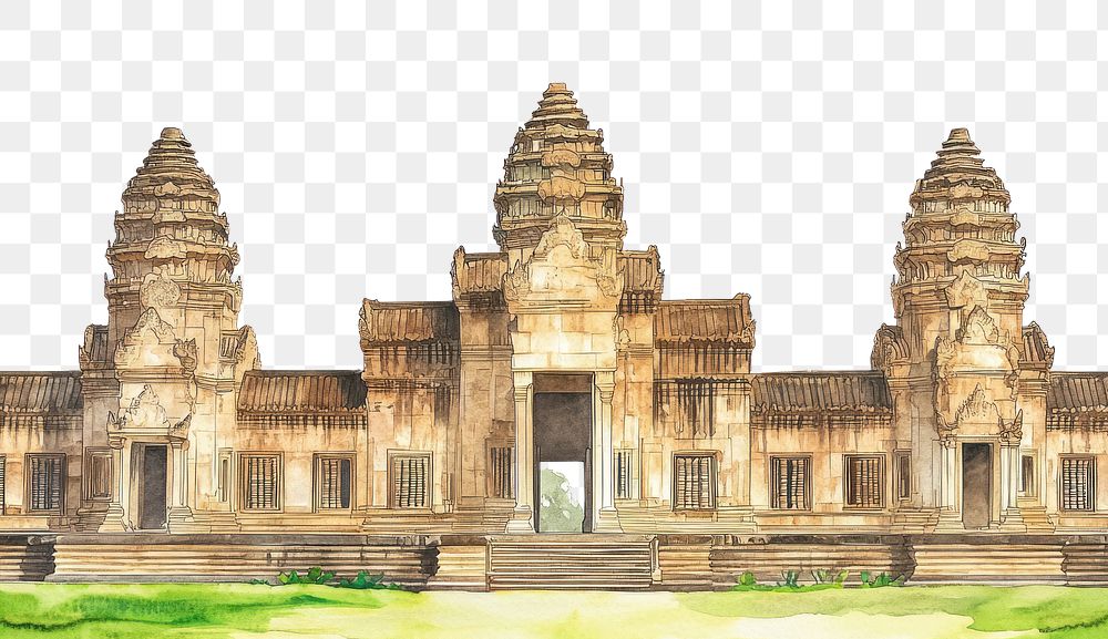 PNG Landmark watercolor angkor architecture.