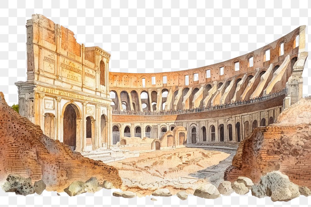 PNG Colosseum interior in Rome colosseum landmark watercolor.