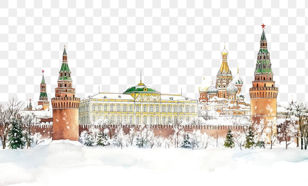 PNG Moscow in Russia landmarks architecture watercolor.