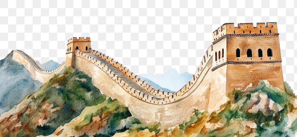 PNG China great wall landmark watercolor china.