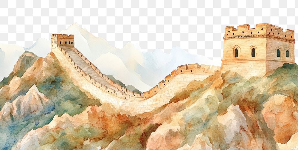 PNG China great wall landmark watercolor china.