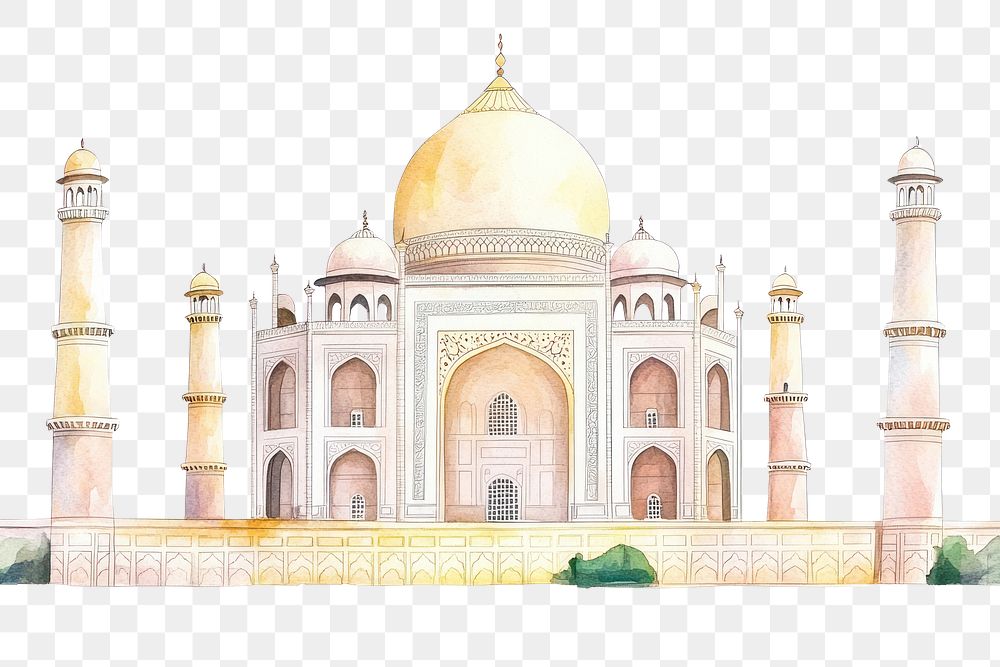 PNG Taj mahal architecture watercolor landmark.