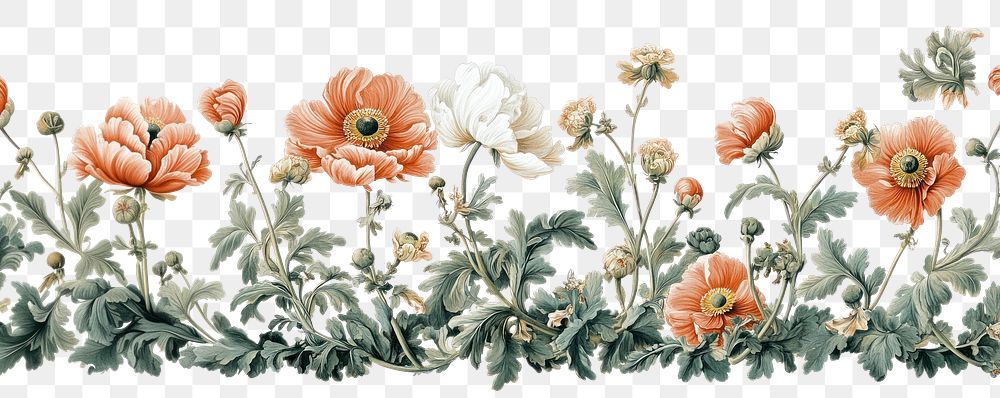 PNG Opium flowers borders art painting pattern.