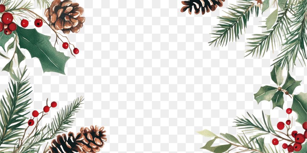 PNG Christmas theme border leaves leaf illustration.