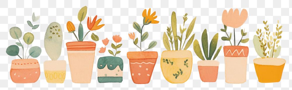 PNG Flower pots border art illustration watercolor.