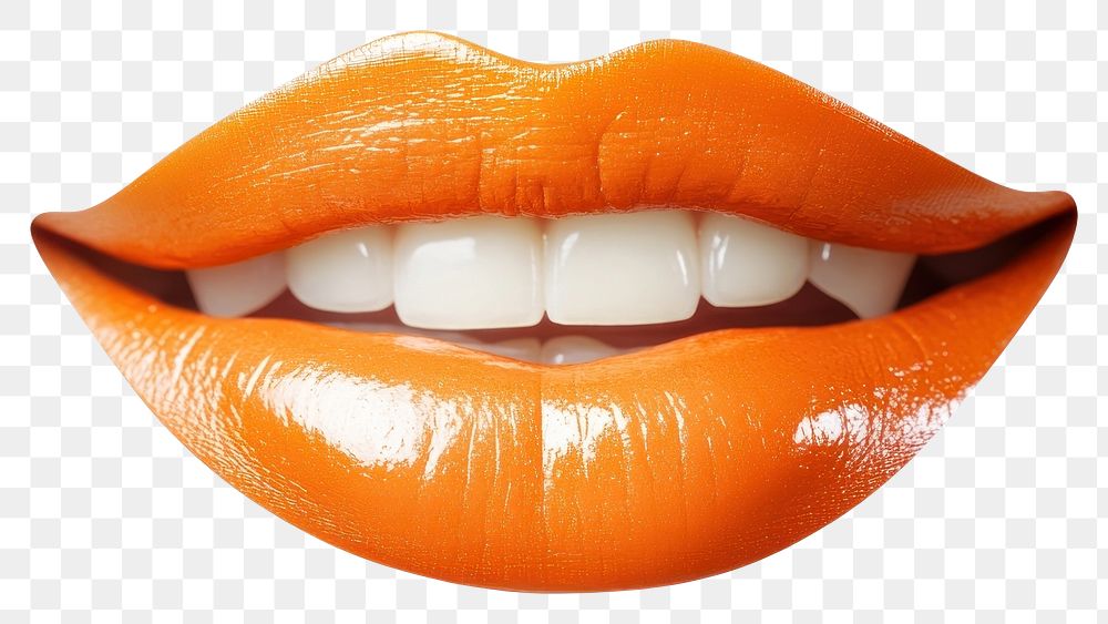 PNG Orange lips cosmetics lipstick teeth.