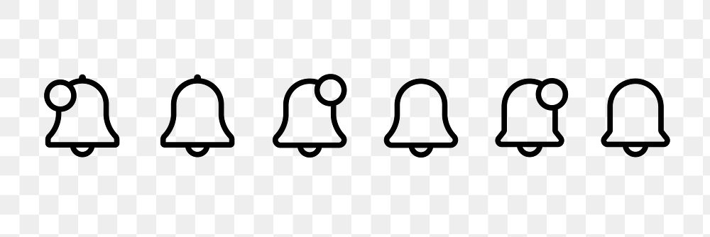 PNG Outlined bell icons notification, user interface icon set.  Elements on transparent background.