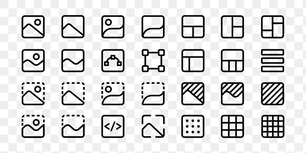 PNG Graphic icons, user interface icon set. Elements on transparent background.