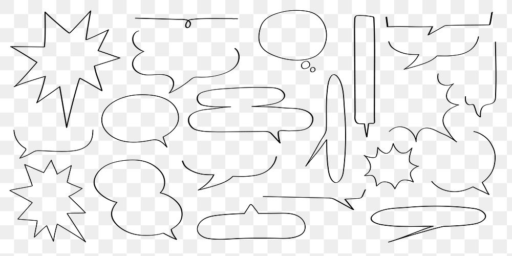 PNG Comic speech bubble collection outline, transparent background