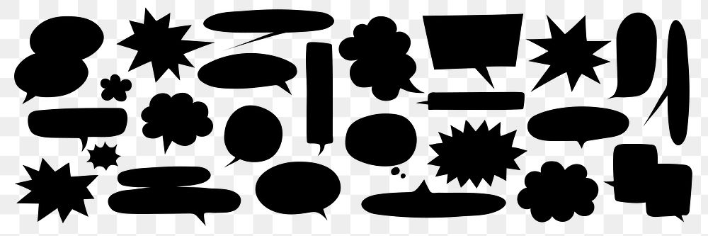 PNG Diverse comic speech bubbles silhouettes., transparent background