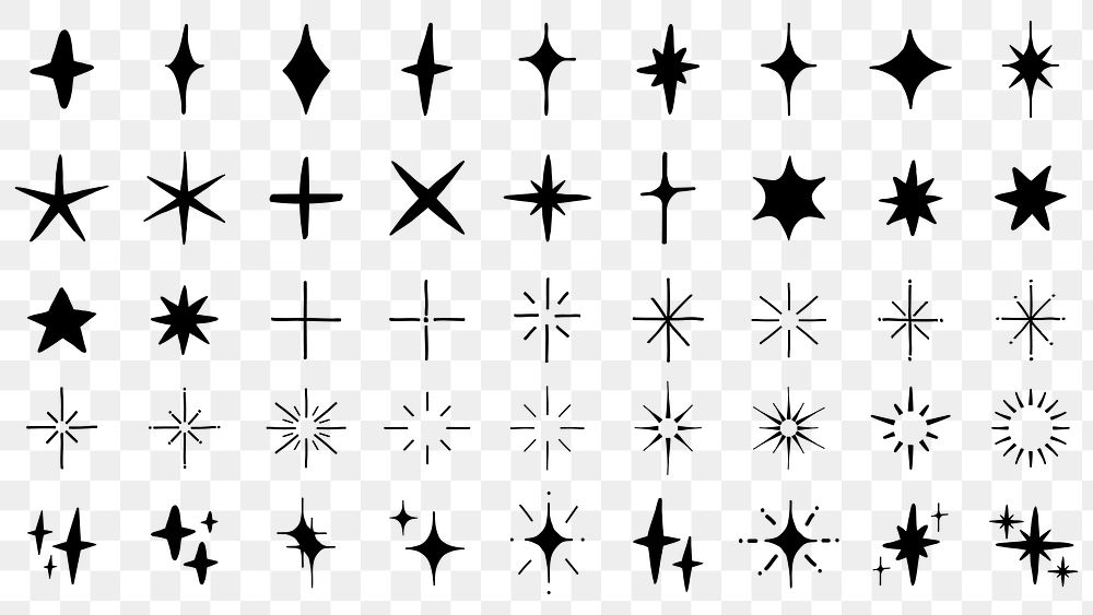 PNG Stylish starburst vector elements collection, transparent background