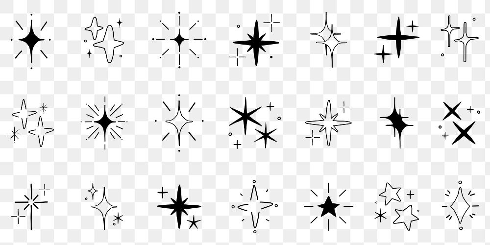 PNG Sparkling starburst decorative elements, transparent background