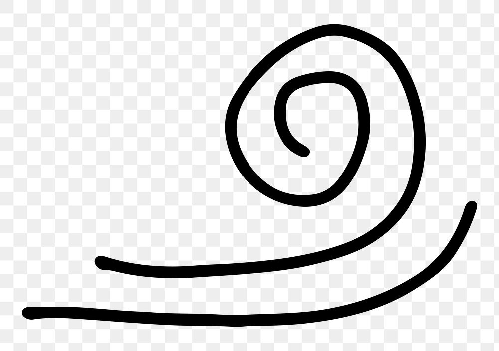 PNG Minimalist spiral doodle with flowing lines in black ink, transparent background