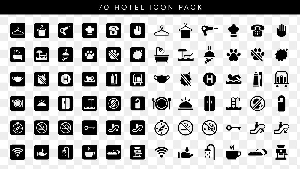 PNG Comprehensive hotel service icons, user interface icons on transparent background