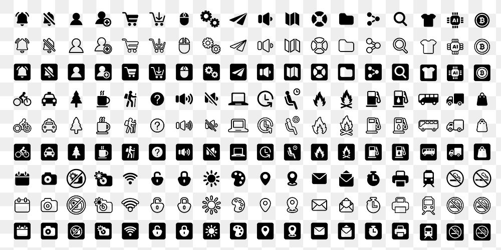 PNG Comprehensive vector icon set, user interface icons on transparent background