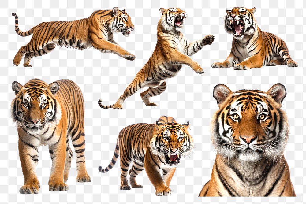 PNG Tiger elements, set on transparent background