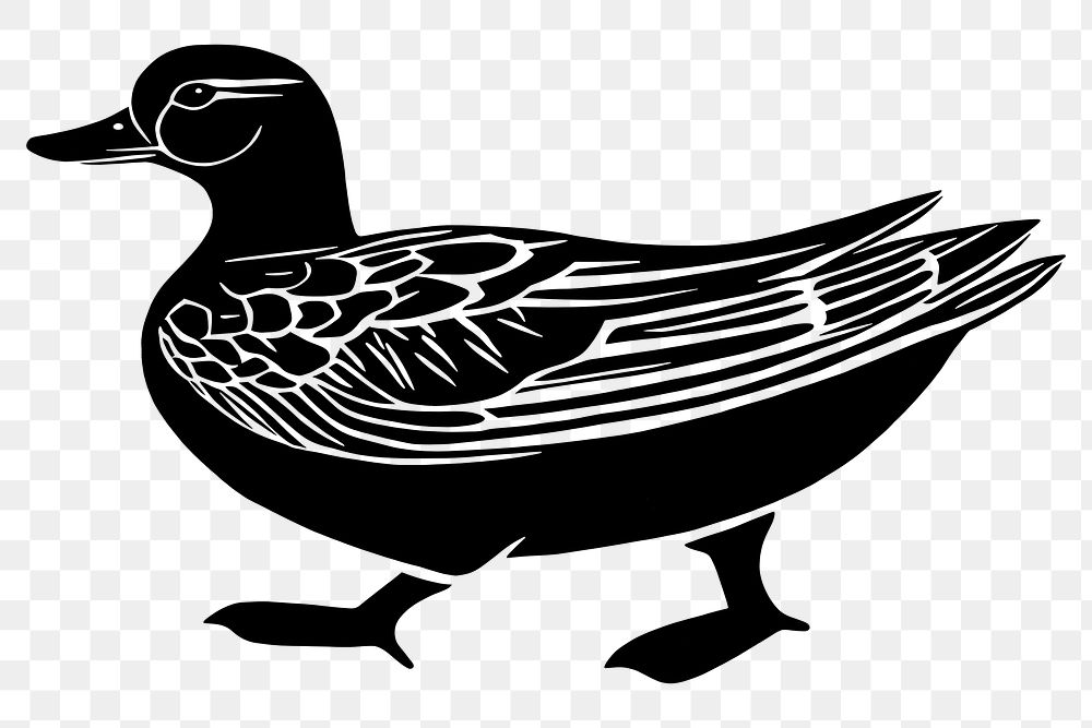 PNG Duck wood block print white bird illustration.