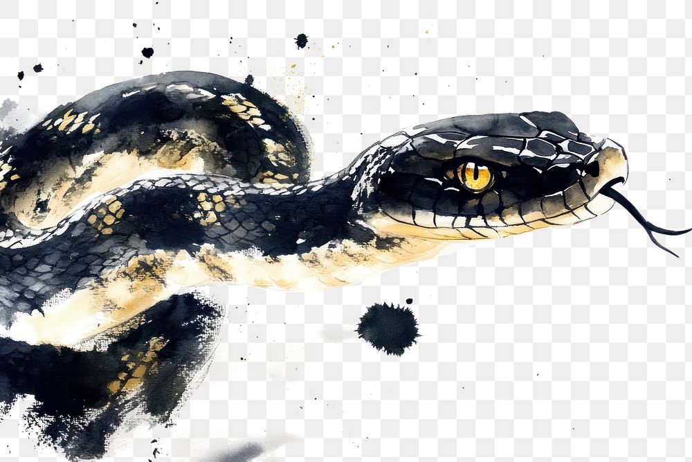 PNG Blue-gold snake Japanese minimal illustration painting reptile.