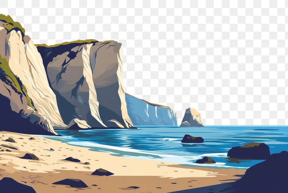 PNG Seascape cliffs illustration landscape.