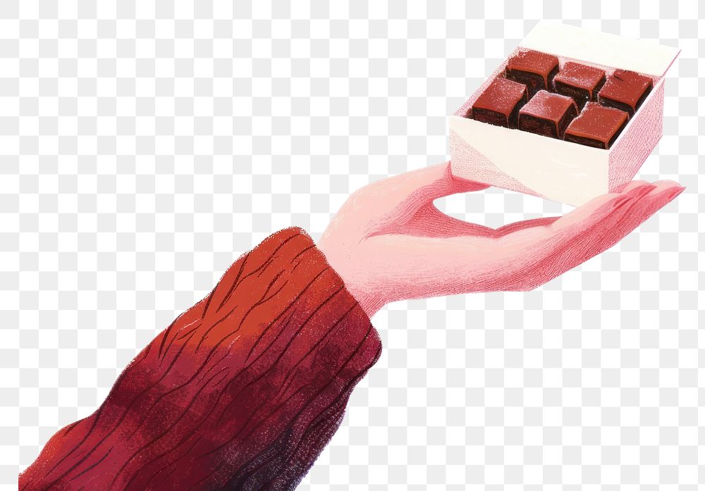 PNG Hand holding chocolates illustration gift box.