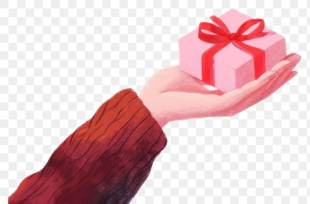 PNG Hand holding chocolate box gift illustration ribbon.