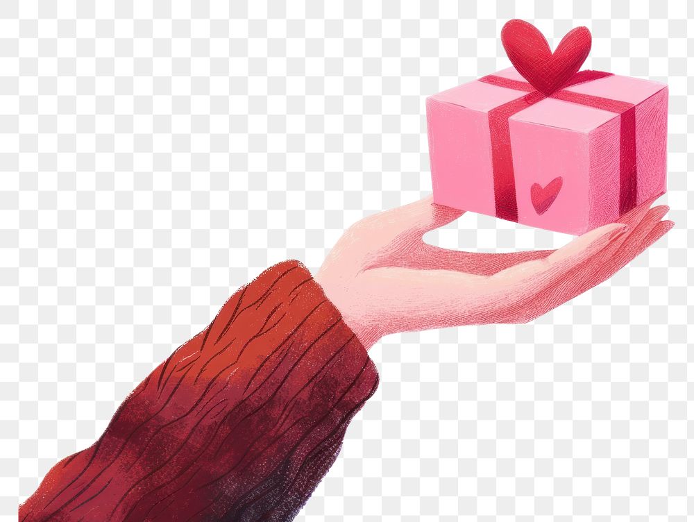 PNG Hand holding gift box illustration heart pink.