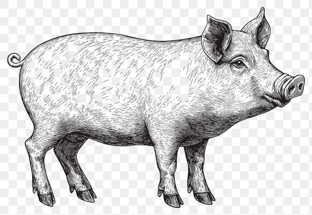 PNG Pig vintage animal black.