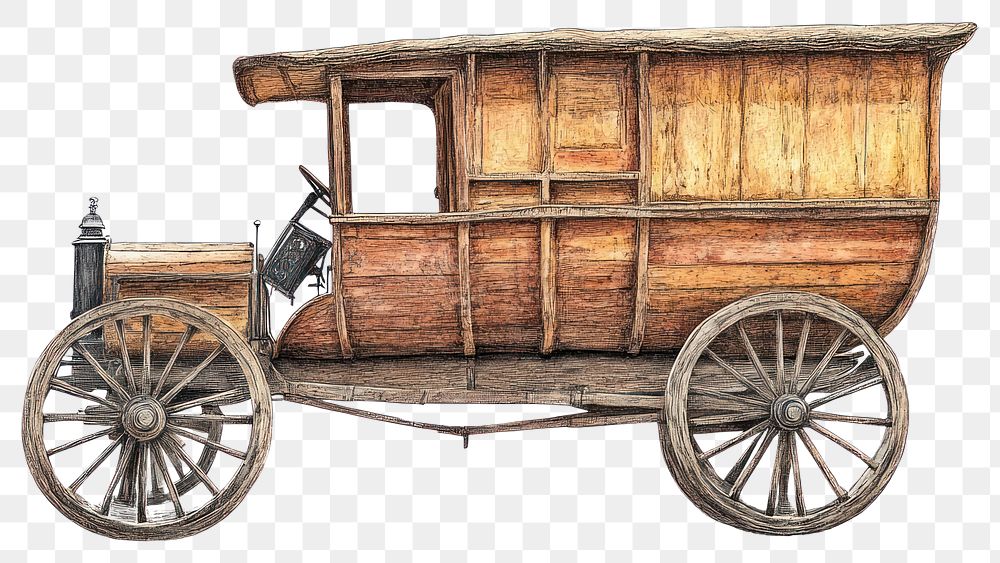 PNG Wooden carriage vehicles illustration vintage antique.