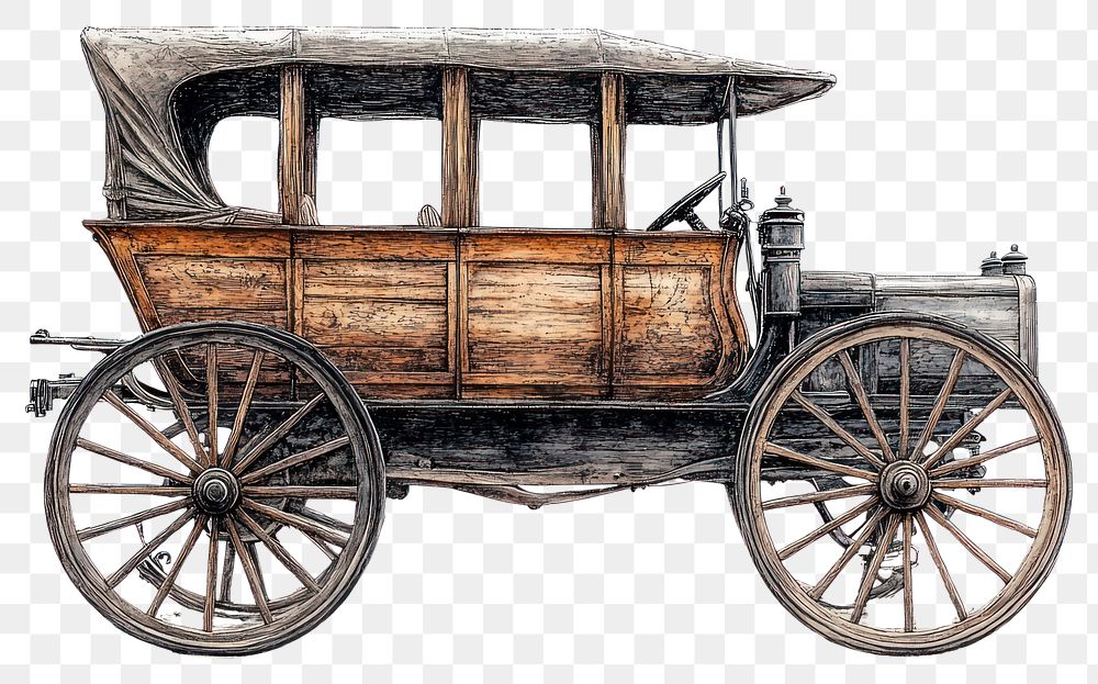 PNG Wooden carriage vehicles illustration vintage antique.