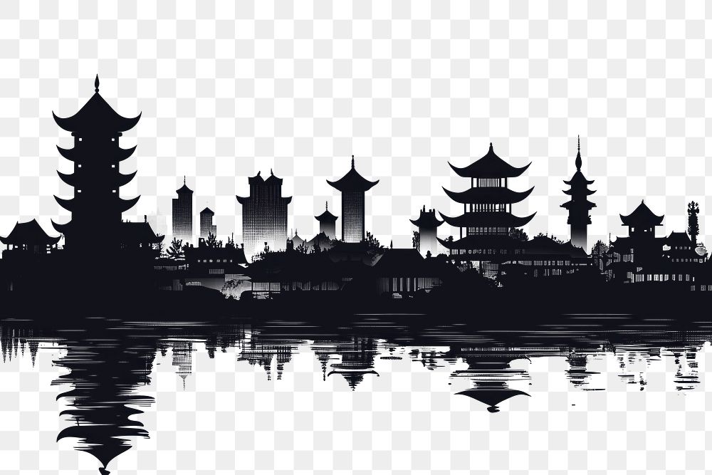 PNG City silhouette china city architecture illustration buildings.