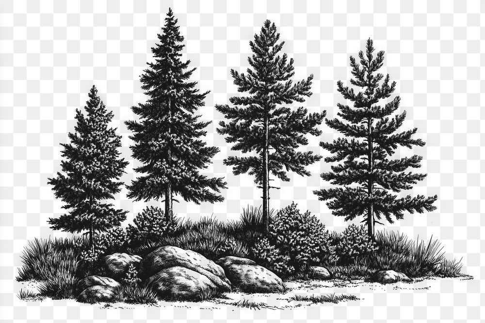 PNG Mountain and forest trees pine illustration.