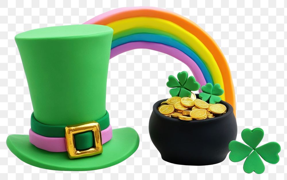 PNG Hat rainbow clovers green.