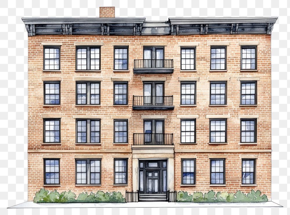 PNG Brooklyn brick apartment building architecture illustration windows.