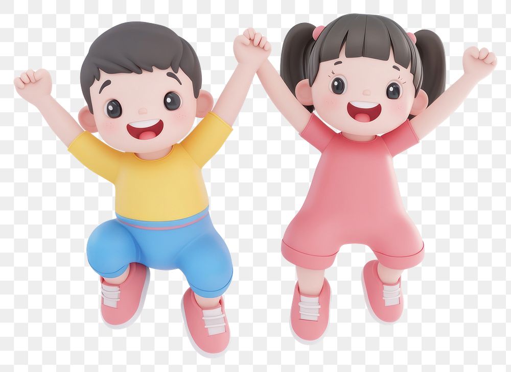 PNG Cute chubby boy and girl Jumping with both hands in the air illustration jumping cartoon.