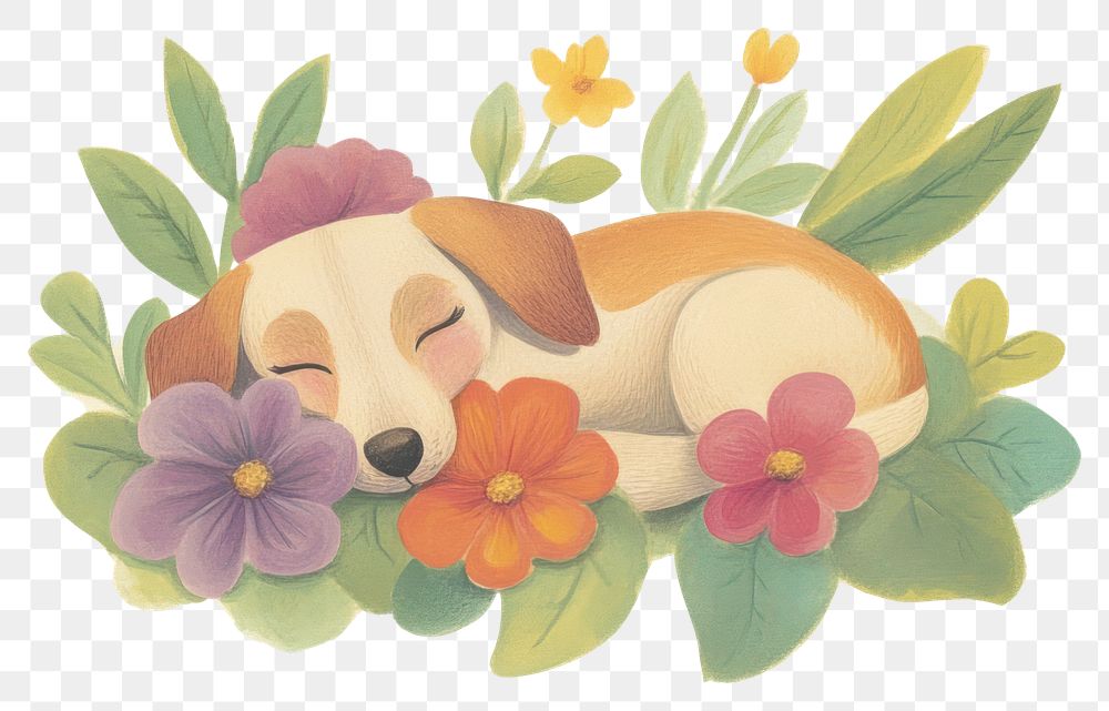 PNG Cute floral with dog flowers illustrated graphics.