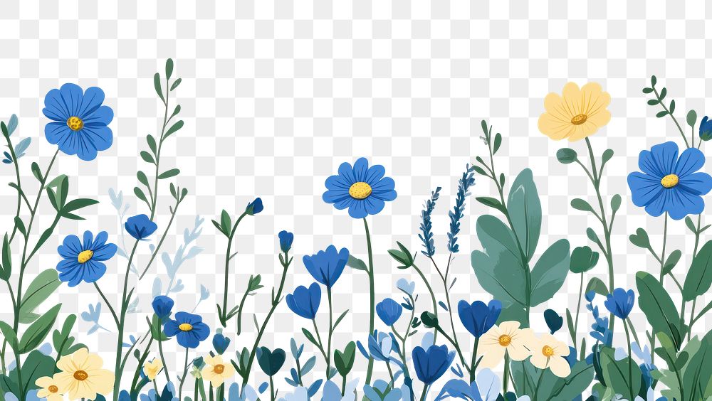 PNG Blue wildflower down border flowers art illustration.