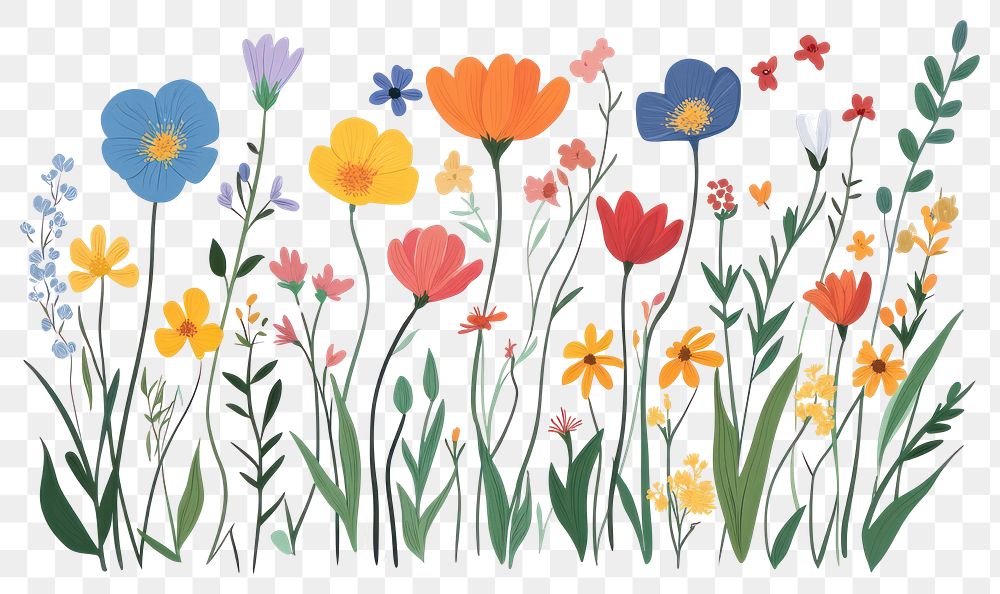 PNG Colorful wildflowers illustration design spring.