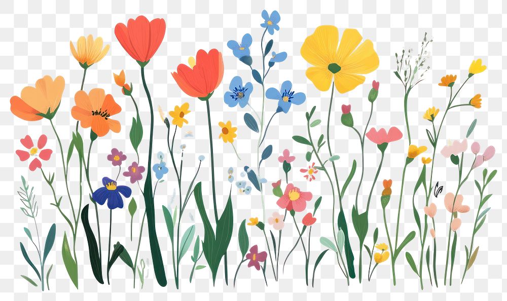 PNG Colorful wildflowers illustration design spring.