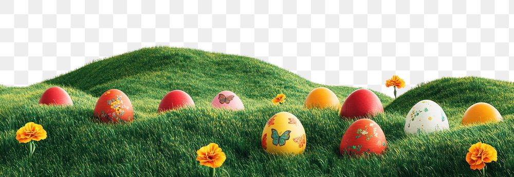 PNG 8 Easter eggs grass butterflies background.