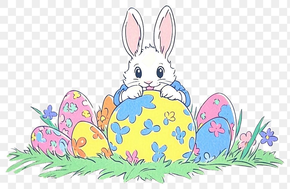 PNG Rabbit easter in suit eggs illustration colorful.