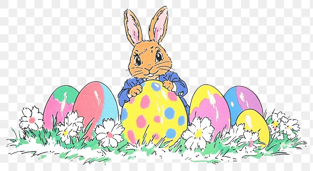 PNG Rabbit easter in suit eggs illustration colorful.