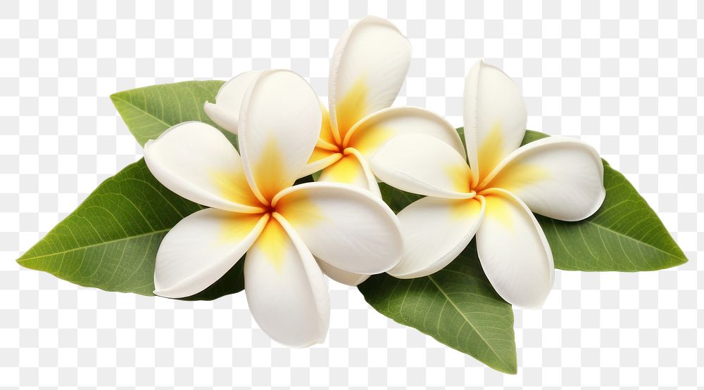 PNG White frangipani flowers leaves leaf blossoms.