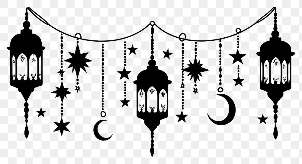 PNG Ramadan lanterns decorations hanging stars.