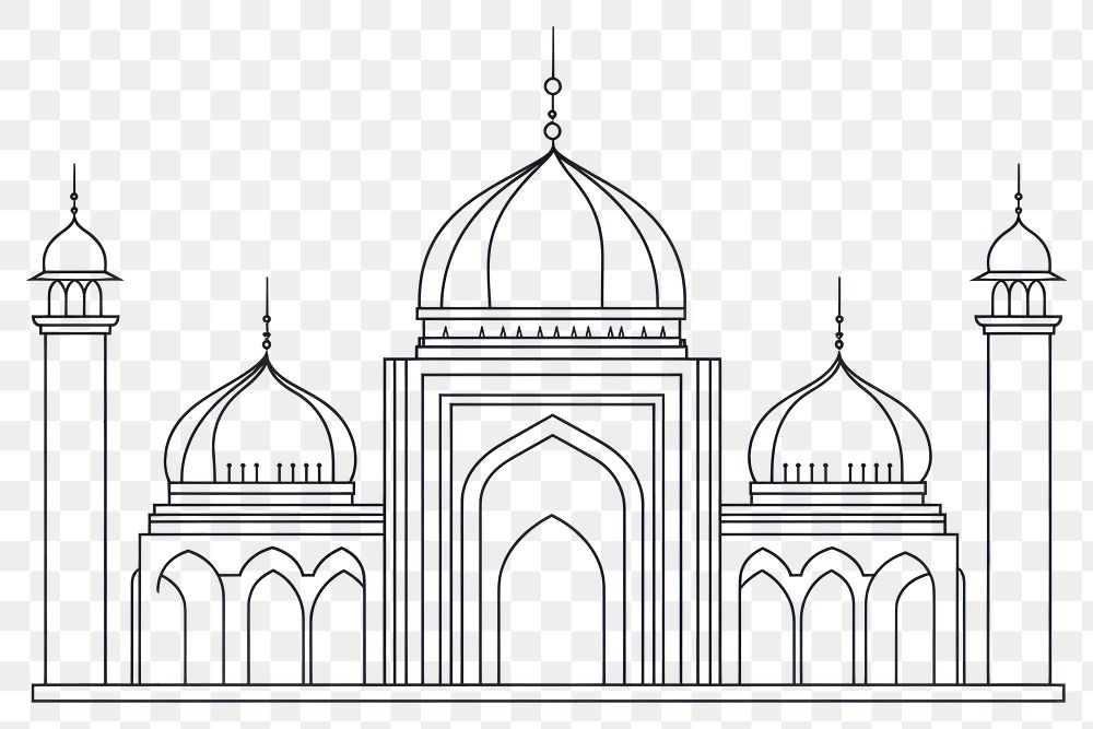 PNG Golden line art mosque architecture illustration building.