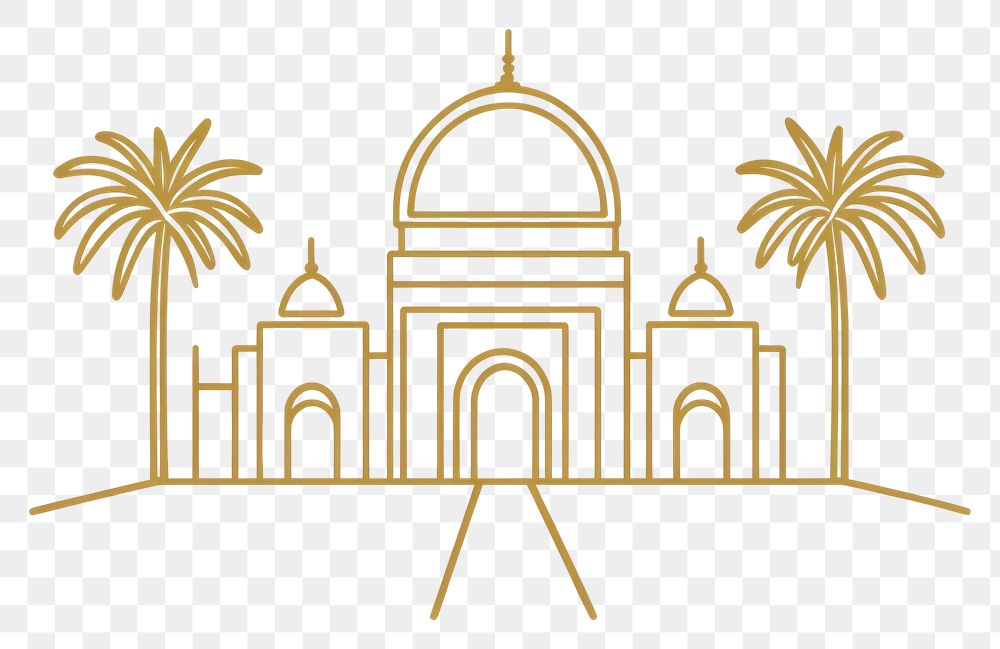 PNG Golden line art mosque architecture illustration minimalist.