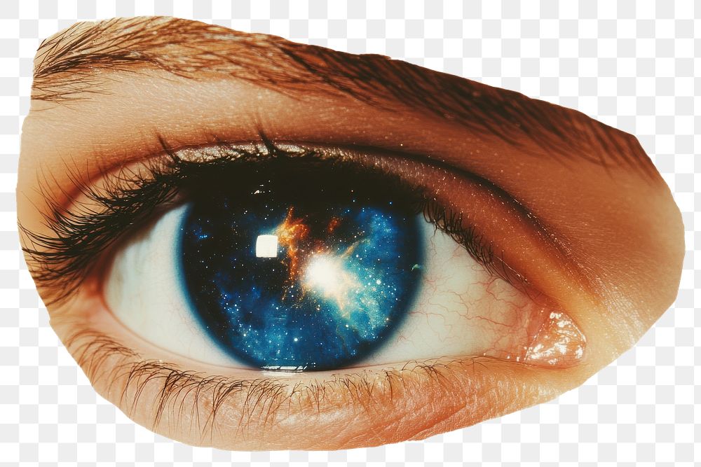 PNG Glitter blue eye galaxy in it human reflection celestial.